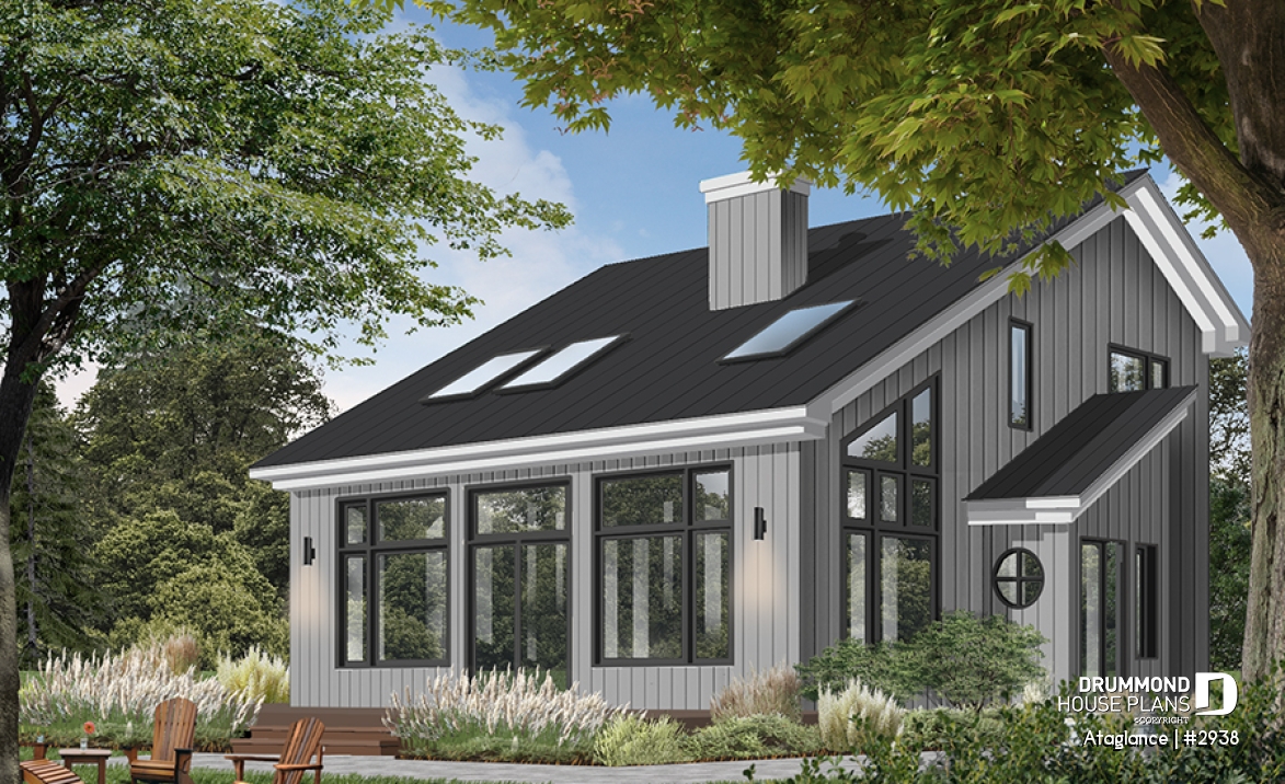 Color version 1 - Front - Bright Modern Vacation Home with Mezzanine and Sloped Ceiling, Perfect for Lakeside or Nature Lots. - Ataglance