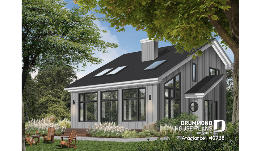 Color version 1 - Front - Bright Modern Vacation Home with Mezzanine and Sloped Ceiling, Perfect for Lakeside or Nature Lots. - Ataglance