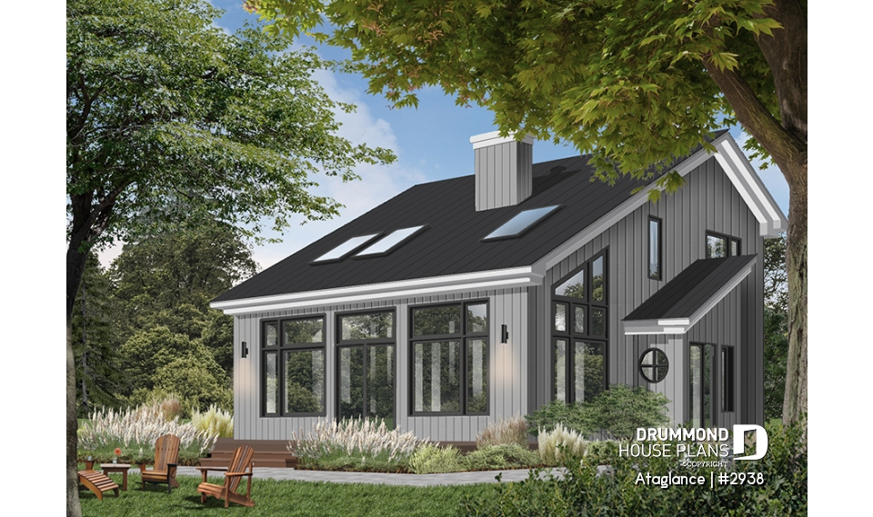 Color version 1 - Front - Bright Modern Vacation Home with Mezzanine and Sloped Ceiling, Perfect for Lakeside or Nature Lots. - Ataglance