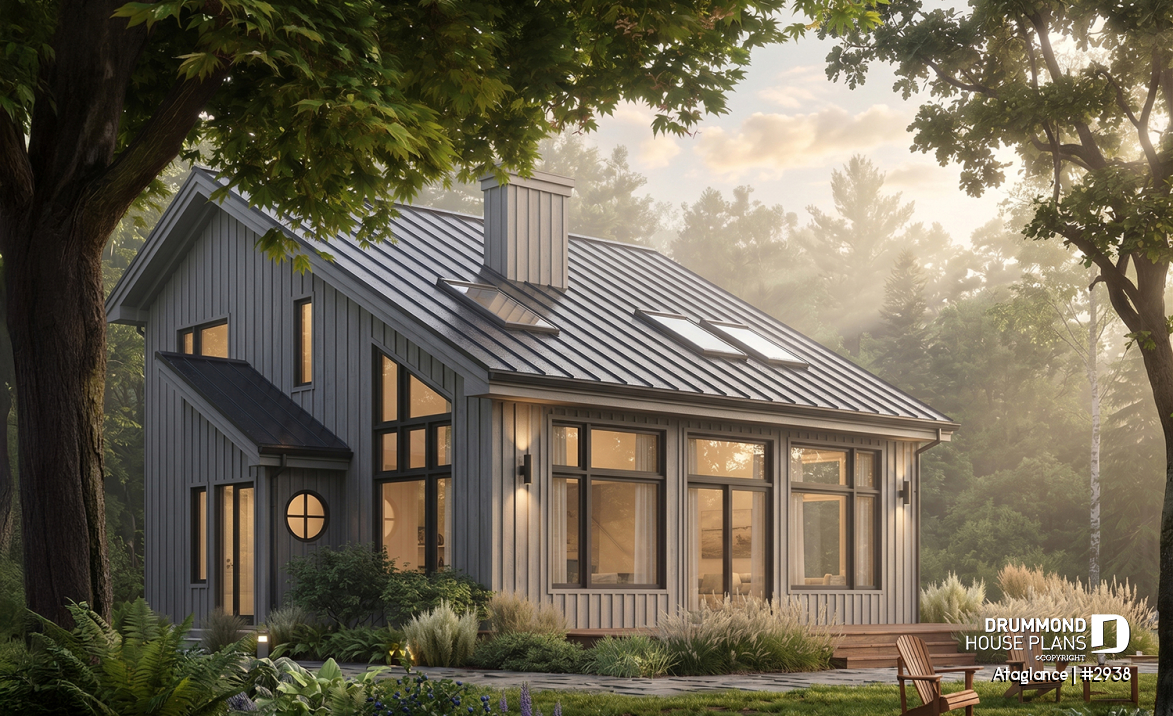 front - BASE MODEL - Bright Modern Vacation Home with Mezzanine and Sloped Ceiling, Perfect for Lakeside or Nature Lots. - Ataglance