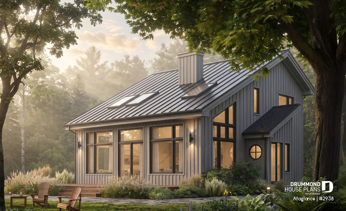 front - BASE MODEL - Bright Modern Vacation Home with Mezzanine and Sloped Ceiling, Perfect for Lakeside or Nature Lots. - Ataglance