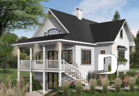 Color version 1 - Rear - A-Frame cottage house plan, 2 bedrooms + loft, cathedral ceiling, walkout basement - Vistas 2