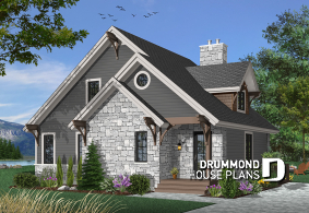 front - BASE MODEL - The Touchstone Home Plan: Mountain style cottage home design, 3 beds, mezzanine, fireplace - The Touchstone