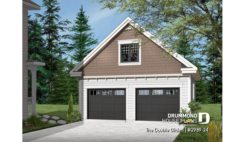 Color version 1 - Front - Two-story garage plan with a versatile bonus loft—enhance your space in style! - The Double Glide 1