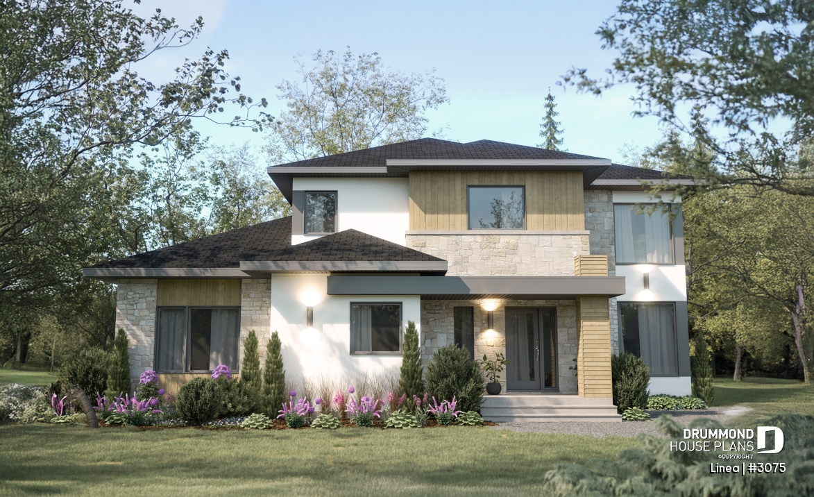 front - BASE MODEL - Contemporary two-story multi-generational plan combining style, comfort and family living - Linea