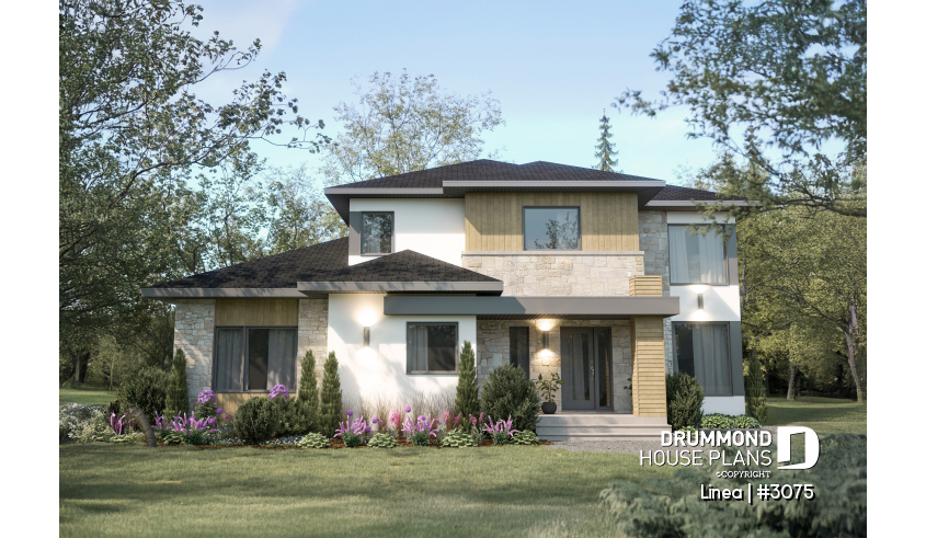 front - BASE MODEL - Contemporary two-story multi-generational plan combining style, comfort and family living - Linea
