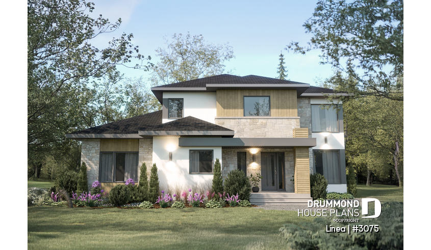 front - BASE MODEL - Contemporary two-story multi-generational plan combining style, comfort and family living - Linea