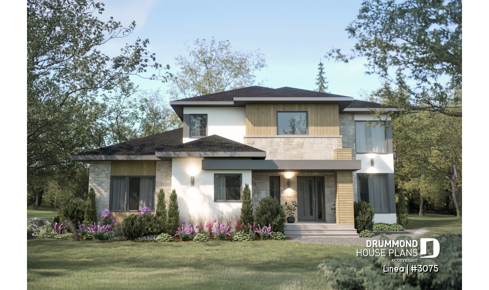 front - BASE MODEL - Contemporary two-story multi-generational plan combining style, comfort and family living - Linea