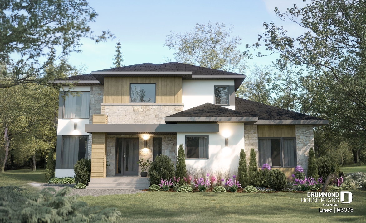 front - BASE MODEL - Contemporary two-story multi-generational plan combining style, comfort and family living - Linea