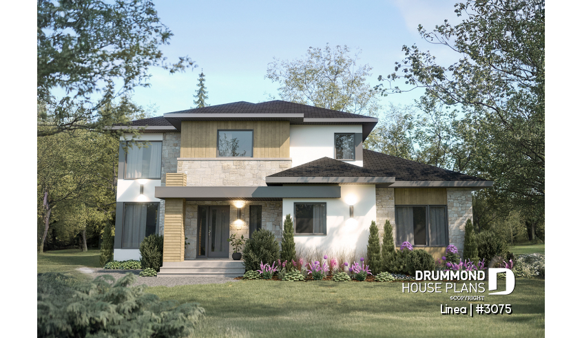 front - BASE MODEL - Contemporary two-story multi-generational plan combining style, comfort and family living - Linea
