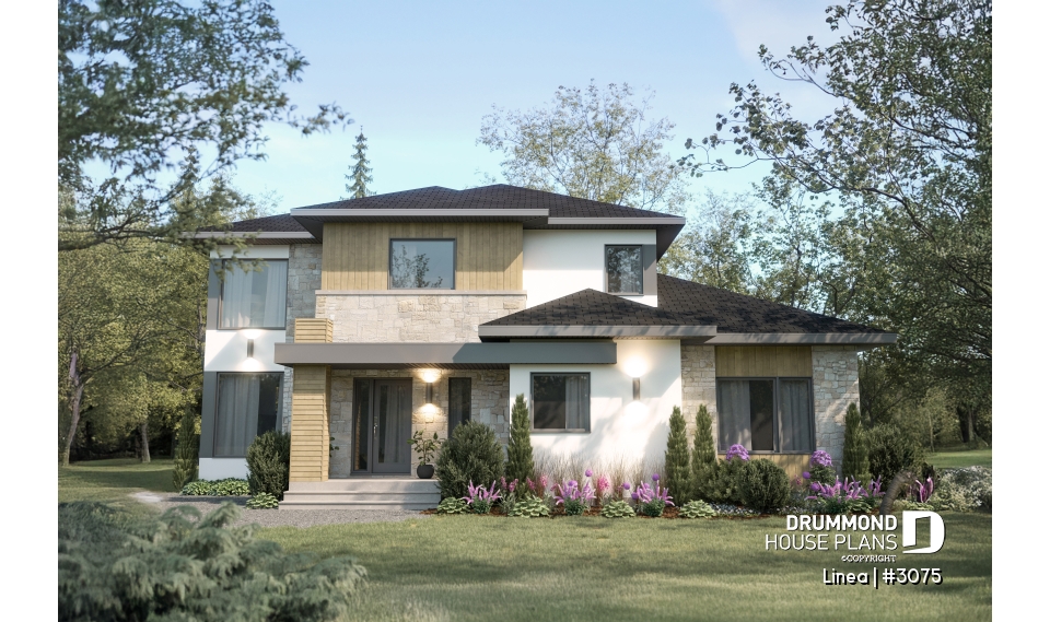 front - BASE MODEL - Contemporary two-story multi-generational plan combining style, comfort and family living - Linea