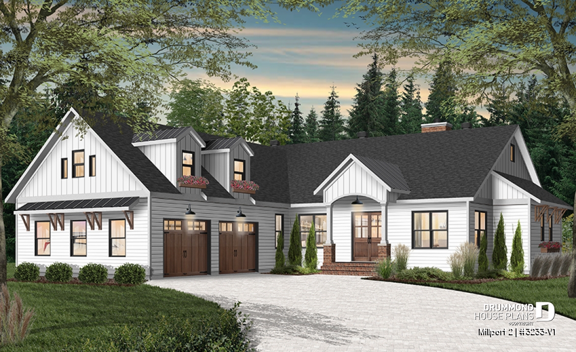 front - BASE MODEL - 3 to 4 bedroom country ranch, garage, master suite with private terrace, huge covered balcony, 2 family rooms - Millport 2