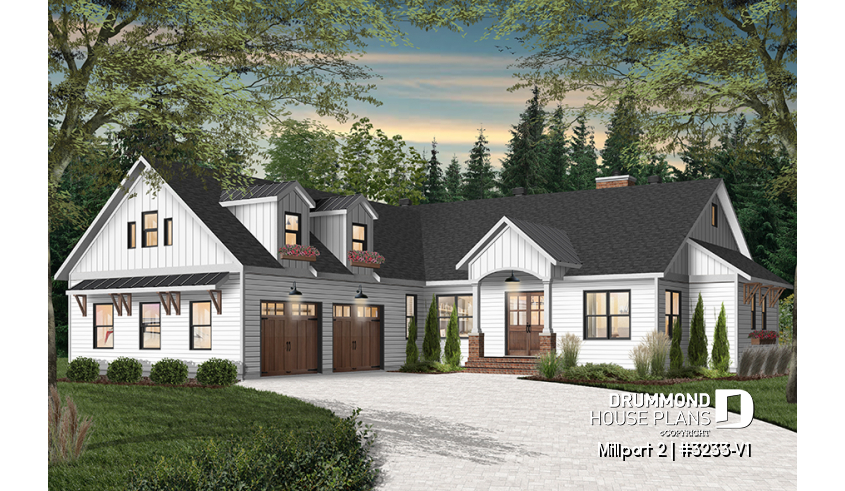 front - BASE MODEL - 3 to 4 bedroom country ranch, garage, master suite with private terrace, huge covered balcony, 2 family rooms - Millport 2