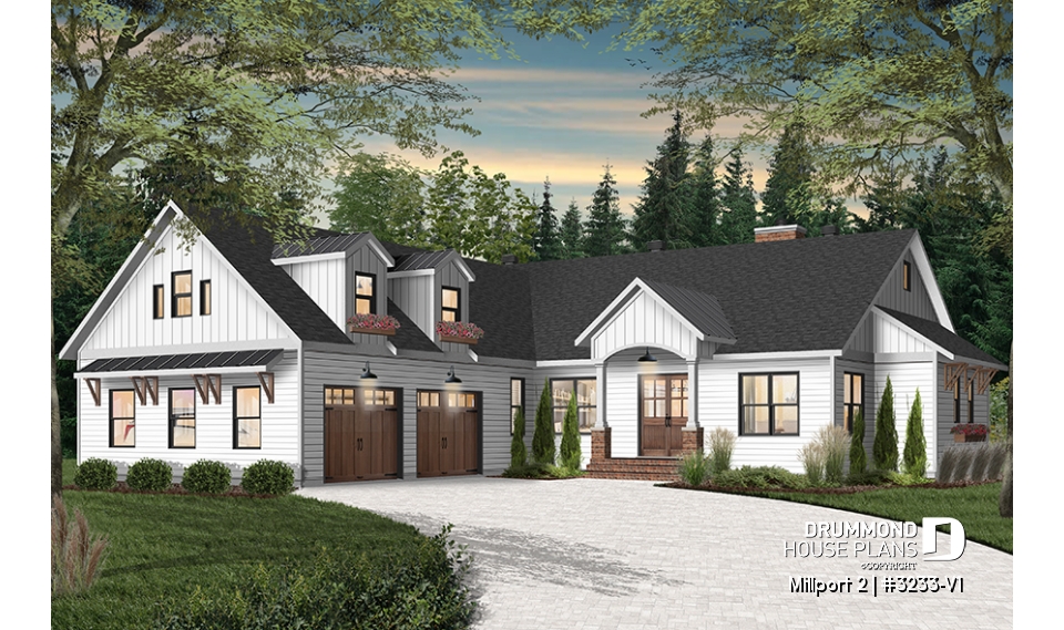 front - BASE MODEL - 3 to 4 bedroom country ranch, garage, master suite with private terrace, huge covered balcony, 2 family rooms - Millport 2