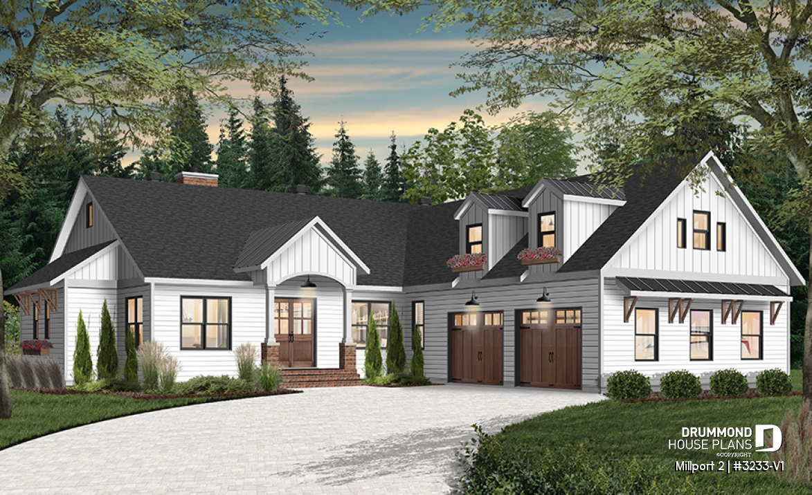 front - BASE MODEL - 3 to 4 bedroom country ranch, garage, master suite with private terrace, huge covered balcony, 2 family rooms - Millport 2