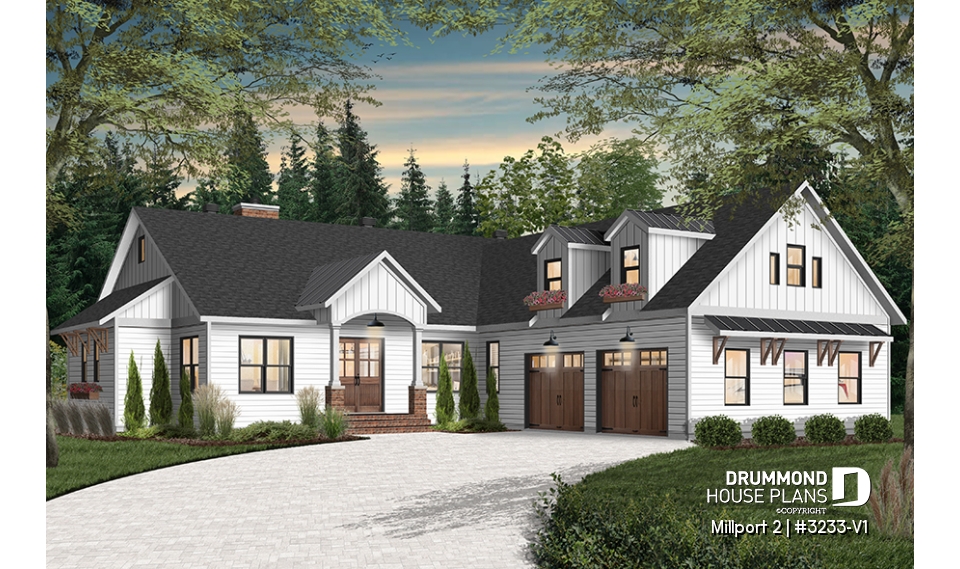 front - BASE MODEL - 3 to 4 bedroom country ranch, garage, master suite with private terrace, huge covered balcony, 2 family rooms - Millport 2