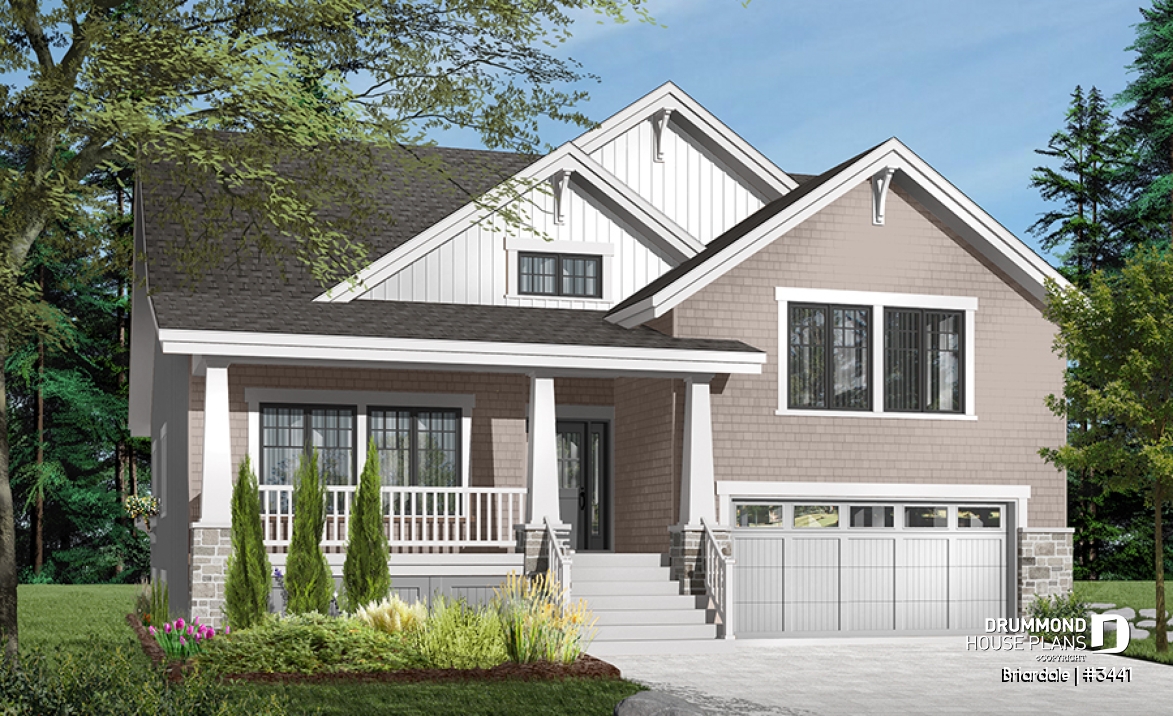 Color version 5 - Front - Craftsman style home plan, 3 to 4 beds, master suite on main floor, open floor plan, two car garage - Briardale