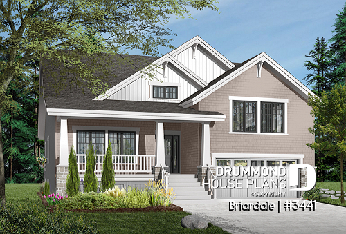 Color version 5 - Front - Craftsman style home plan, 3 to 4 beds, master suite on main floor, open floor plan, two car garage - Briardale