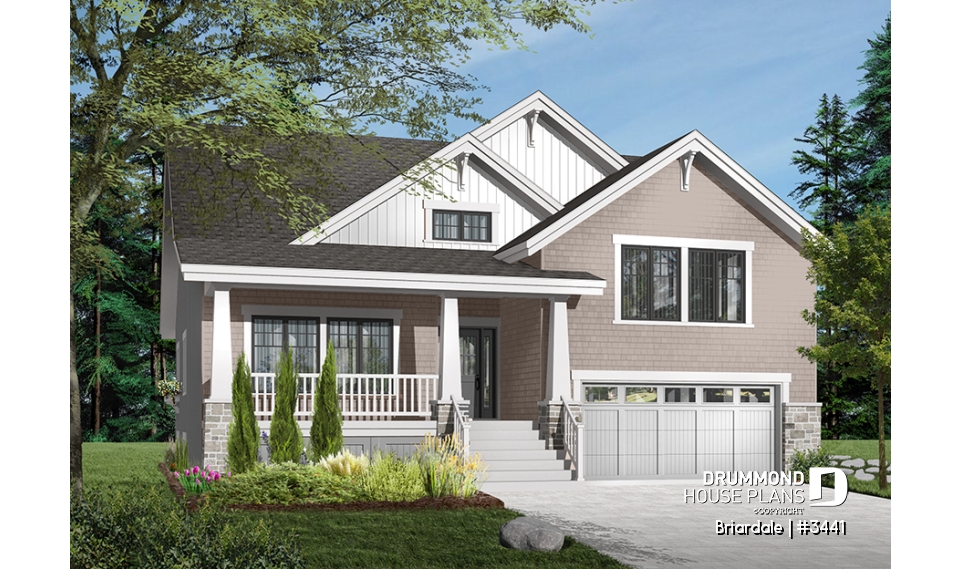 Color version 5 - Front - Craftsman style home plan, 3 to 4 beds, master suite on main floor, open floor plan, two car garage - Briardale