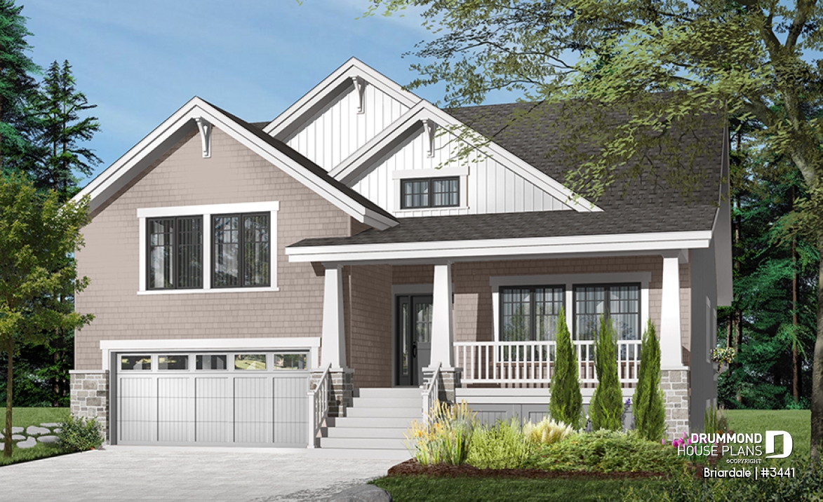 Color version 5 - Front - Craftsman style home plan, 3 to 4 beds, master suite on main floor, open floor plan, two car garage - Briardale