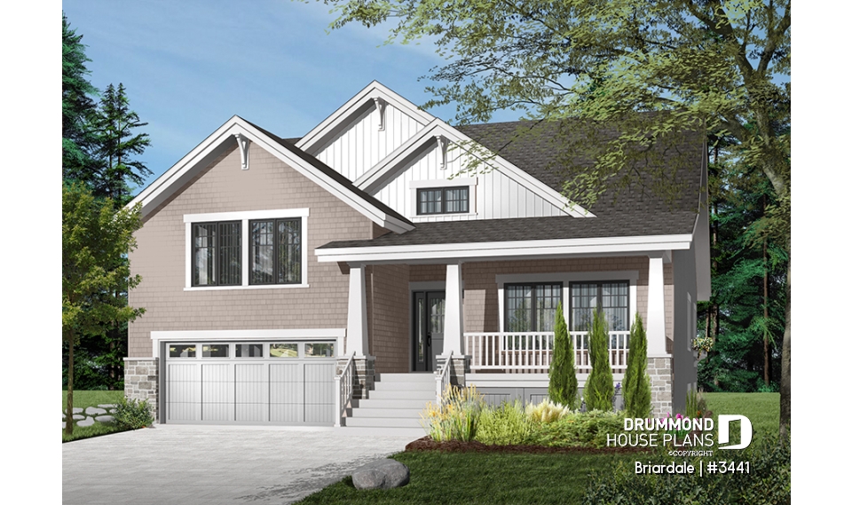 Color version 5 - Front - Craftsman style home plan, 3 to 4 beds, master suite on main floor, open floor plan, two car garage - Briardale