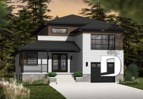 front - BASE MODEL - Modern home plan, master suite, 4 bedrooms, 3 bathrooms, covered deck, home office, open floor concept - Aldana
