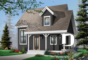 Color version 3 - Front - Affordable first home, Country style house plan, covered porch, fireplace, open floor plan - Lamarche