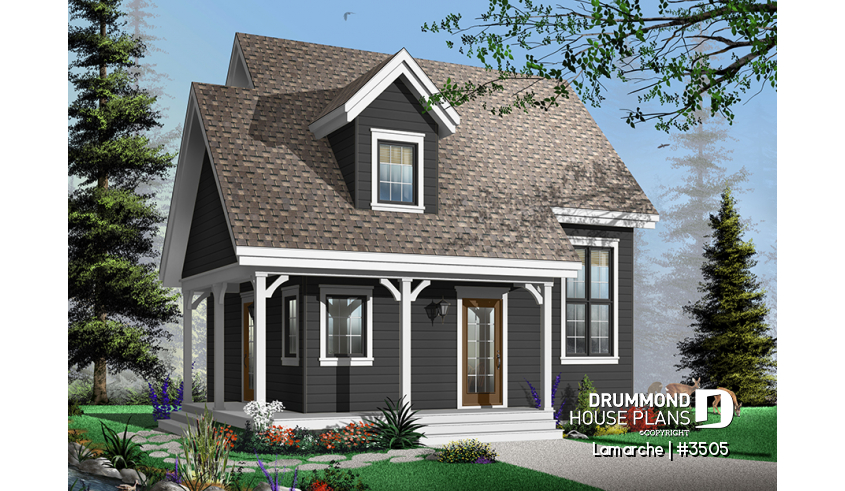 Color version 3 - Front - Affordable first home, Country style house plan, covered porch, fireplace, open floor plan - Lamarche