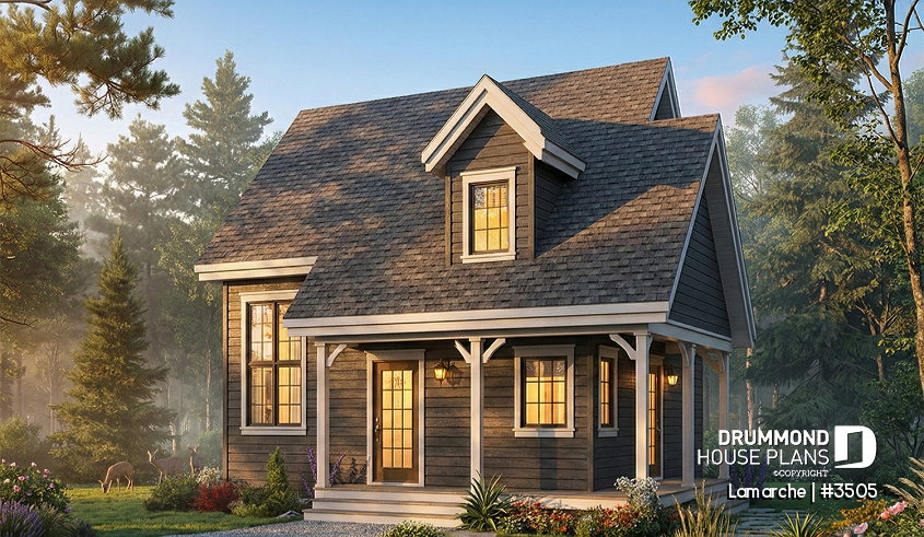 front - BASE MODEL - Affordable first home, Country style house plan, covered porch, fireplace, open floor plan - Lamarche