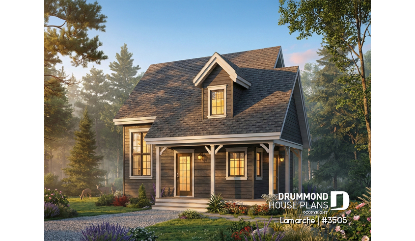 front - BASE MODEL - Affordable first home, Country style house plan, covered porch, fireplace, open floor plan - Lamarche