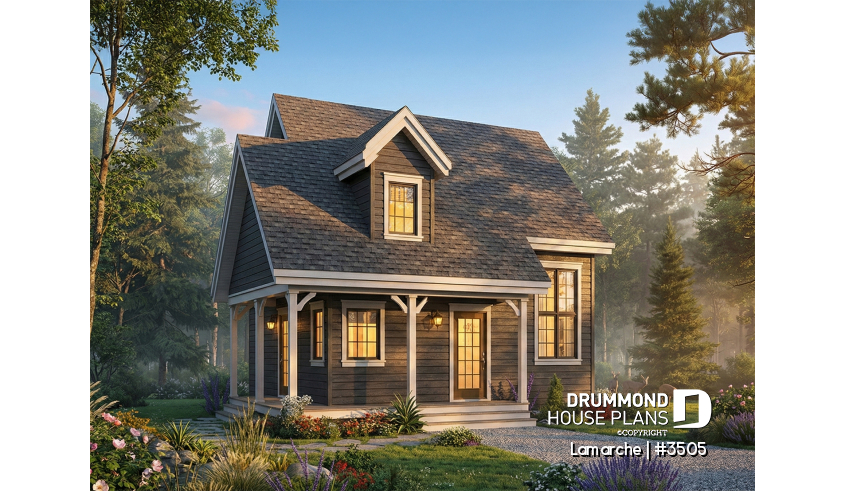 front - BASE MODEL - Affordable first home, Country style house plan, covered porch, fireplace, open floor plan - Lamarche