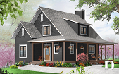 Color version 1 - Front - Beautiful farmhouse cottage house plan with wraparound porch, 3 beds, open floor plan, fireplace, mezzanine - Hickory Lane