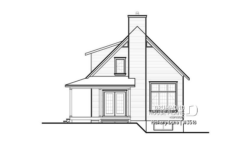 rear elevation of house plan 3518 rear elevation - Hickory Lane