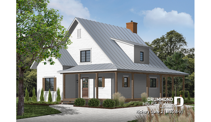 Color version 1 - Front of house plan 3518-V1 Color version 1 - Front - Hickory Lane 2