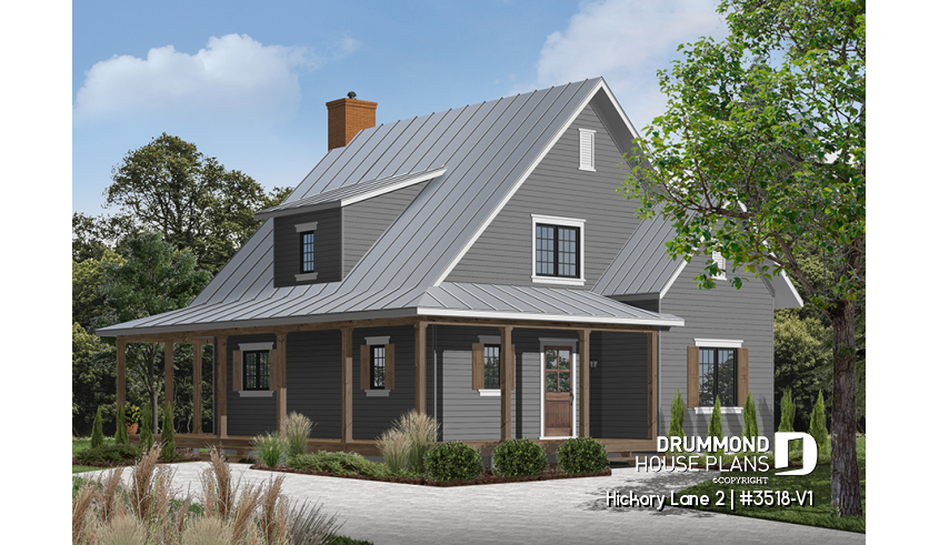 Color version 3 - Front of house plan 3518-V1 Color version 3 - Front - Hickory Lane 2