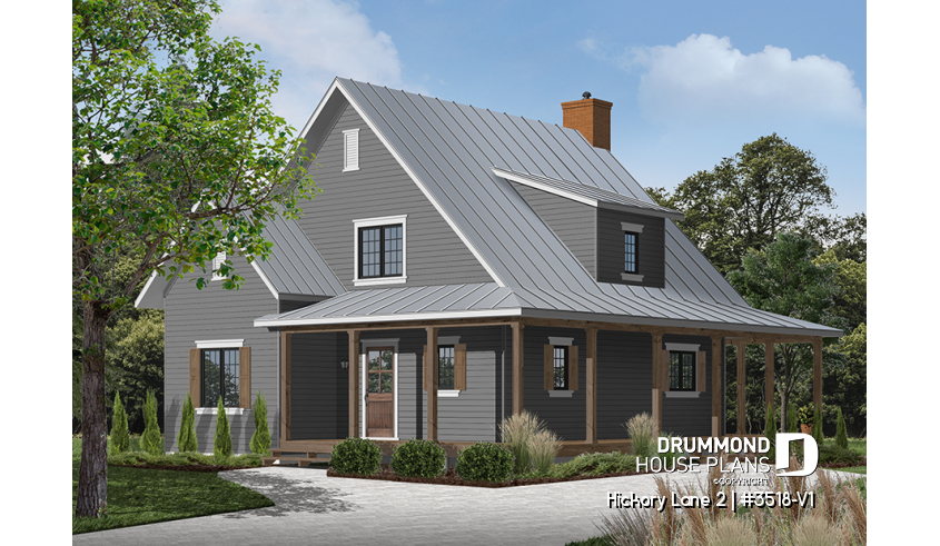 Color version 3 - Front of house plan 3518-V1 Color version 3 - Front - Hickory Lane 2