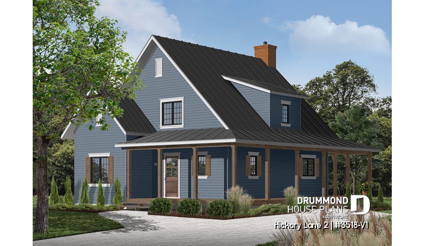 Color version 4 - Front of house plan 3518-V1 Color version 4 - Front - Hickory Lane 2