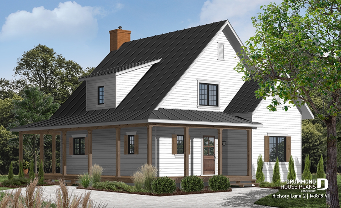 front - BASE MODEL - Beautiful and small new modern cottage home design 4 bedrooms, 2 baths, open floor plan, affordable, fireplace - Hickory Lane 2