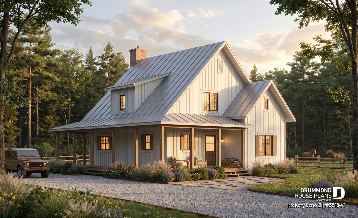 front - BASE MODEL - Beautiful and small new modern cottage home design 4 bedrooms, 2 baths, open floor plan, affordable, fireplace - Hickory Lane 2