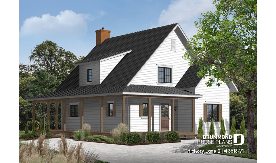 front - BASE MODEL - Beautiful and small new modern cottage home design 4 bedrooms, 2 baths, open floor plan, affordable, fireplace - Hickory Lane 2