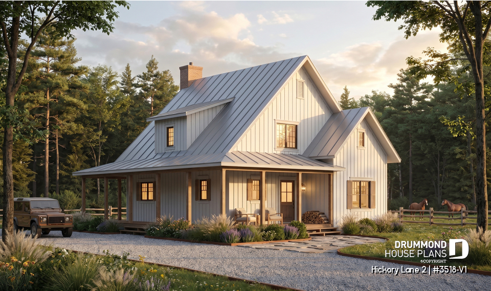 front - BASE MODEL - Beautiful and small new modern cottage home design 4 bedrooms, 2 baths, open floor plan, affordable, fireplace - Hickory Lane 2