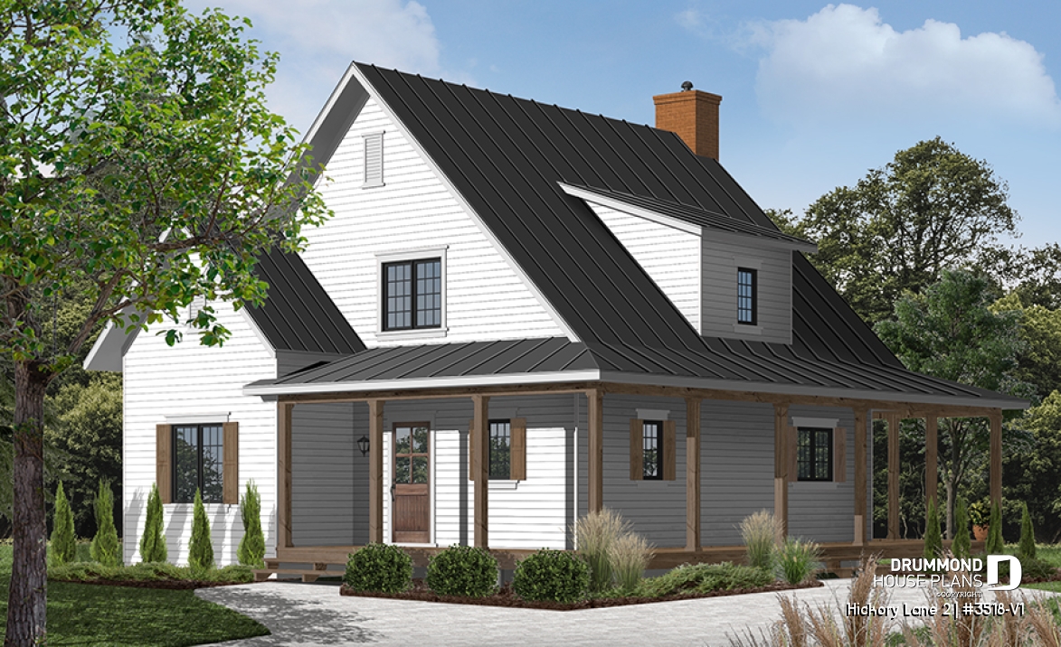 front - BASE MODEL - Beautiful and small new modern cottage home design 4 bedrooms, 2 baths, open floor plan, affordable, fireplace - Hickory Lane 2