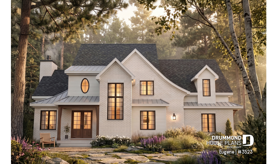 front - BASE MODEL - Two-story English Tudor-inspired house plan with double garage and up to 5 bedrooms. - Eugene