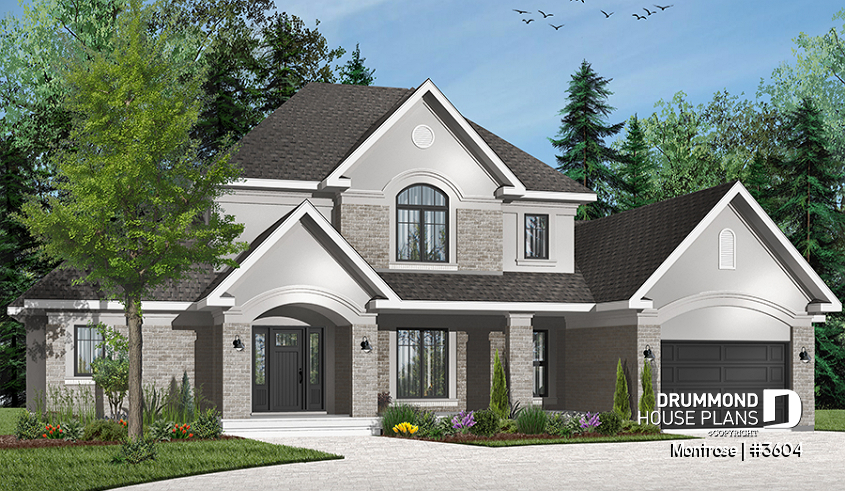 Color version 3 - Front - Beautiful 4 bedrooms ranch style house plan, 2 master suites, 3-car garage, 9' ceiling, formal dining room - Montrose
