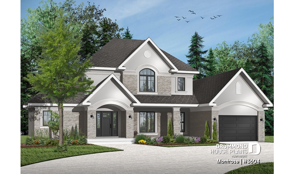 Color version 3 - Front - Beautiful 4 bedrooms ranch style house plan, 2 master suites, 3-car garage, 9' ceiling, formal dining room - Montrose