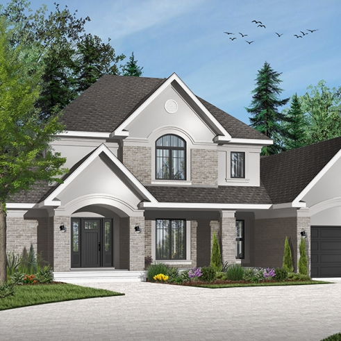 Color version 3 - Front - Beautiful 4 bedrooms ranch style house plan, 2 master suites, 3-car garage, 9' ceiling, formal dining room - Montrose
