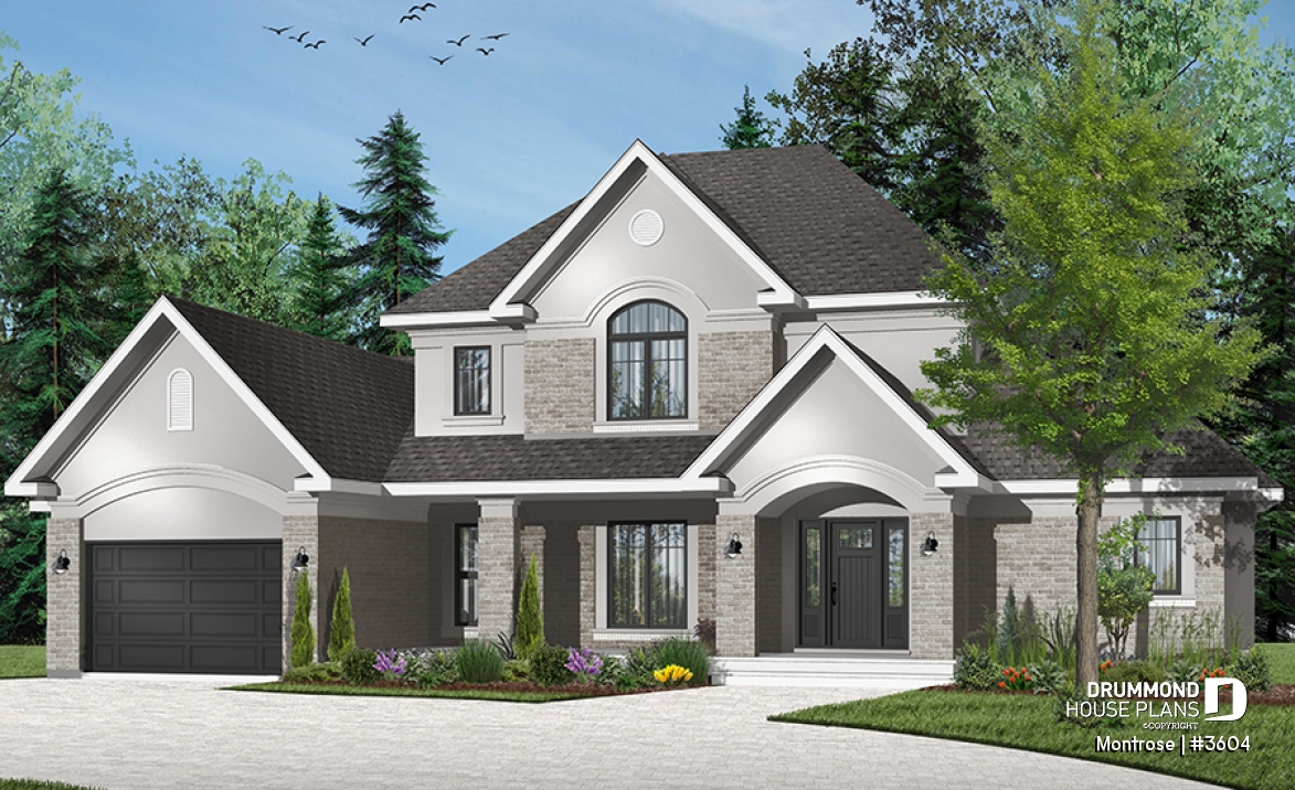Color version 3 - Front - Beautiful 4 bedrooms ranch style house plan, 2 master suites, 3-car garage, 9' ceiling, formal dining room - Montrose