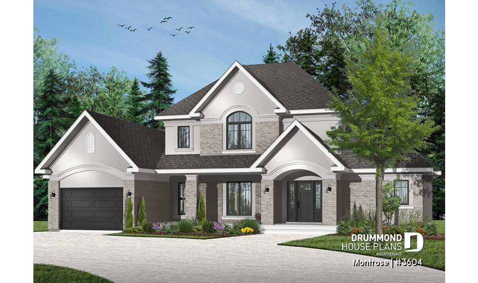 Color version 3 - Front - Beautiful 4 bedrooms ranch style house plan, 2 master suites, 3-car garage, 9' ceiling, formal dining room - Montrose