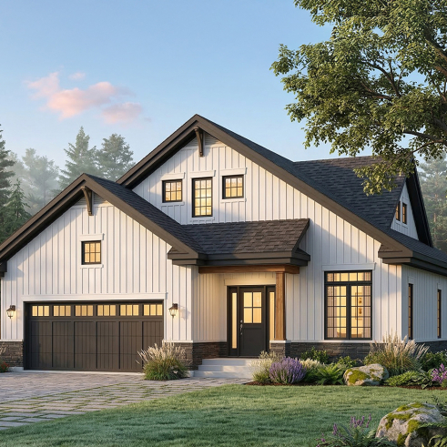 front - BASE MODEL - 4-5 Bedroom barndominium house plan, 2-car garage, laundry and master suite on main floor - Cambridge