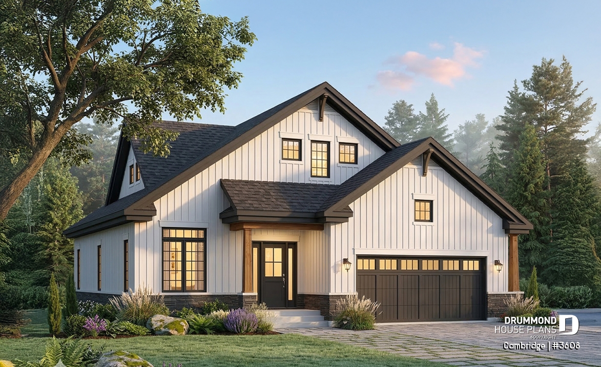 front - BASE MODEL - 4-5 Bedroom barndominium house plan, 2-car garage, laundry and master suite on main floor - Cambridge